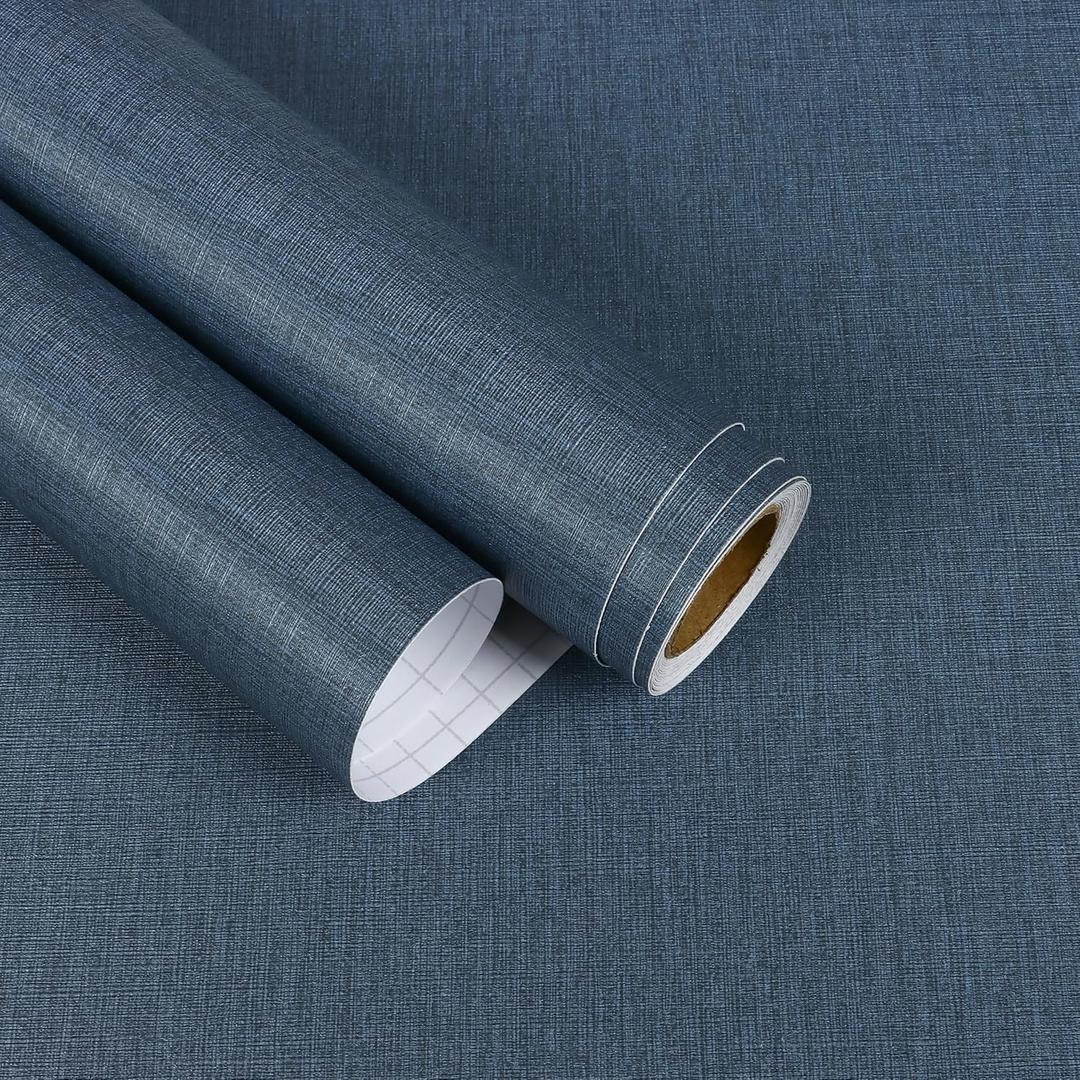 EaseStick Navy Blue Grasscloth Wallpaper Textured Peel and Stick Grass Cloth Wallpaper Blue Faux Grasscloth Contact Paper 15.7"x160" Thick Removable Waterproof Linen Vinyl Wall Paper for Cabinets Wall