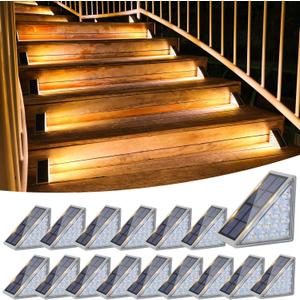 VOLISUN Solar Stair Lights 16 Pack, Solar Step Lights Outdoor Waterproof IP67, LED Outdoor Step Light (Warm White)