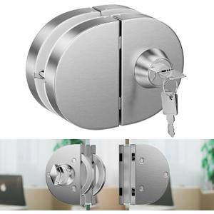 Ranbo Frameless Double-Sided Glass Door Lock, No-Drill, 304 Stainless Steel, Suitable for 3/8''-1/2''(10mm-12mm) Sliding Glass Doors,Office Doors,Commercial Doors,Includes 3 Keys,Brushed Finish.