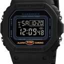 Men's Women's Digital Sport Watch, Black, 50M Waterproof, Chronograph, Alarm, Countdown Timer, Dual Time, LED Backlight