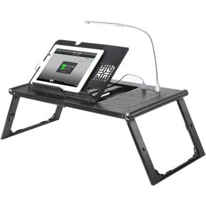 Foldable Laptop Bed Tray Tablet Charging Table Adjustable Lap Desk with Built-in 10000mAh Rechargeable Power Bank and LED Light - Portable Laptop Table Breakfast Food Table Reading Desk - Black