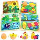 TOY Life Life Cycle Toys Puzzles for Kids, Wooden Puzzles for Toddlers 2-4, 4 Large Pieces Animal Puzzle for Toddlers 1-3, Montessori Toys for 1 2 3 Year Old Boy Girl, Baby Kids Educational Toy