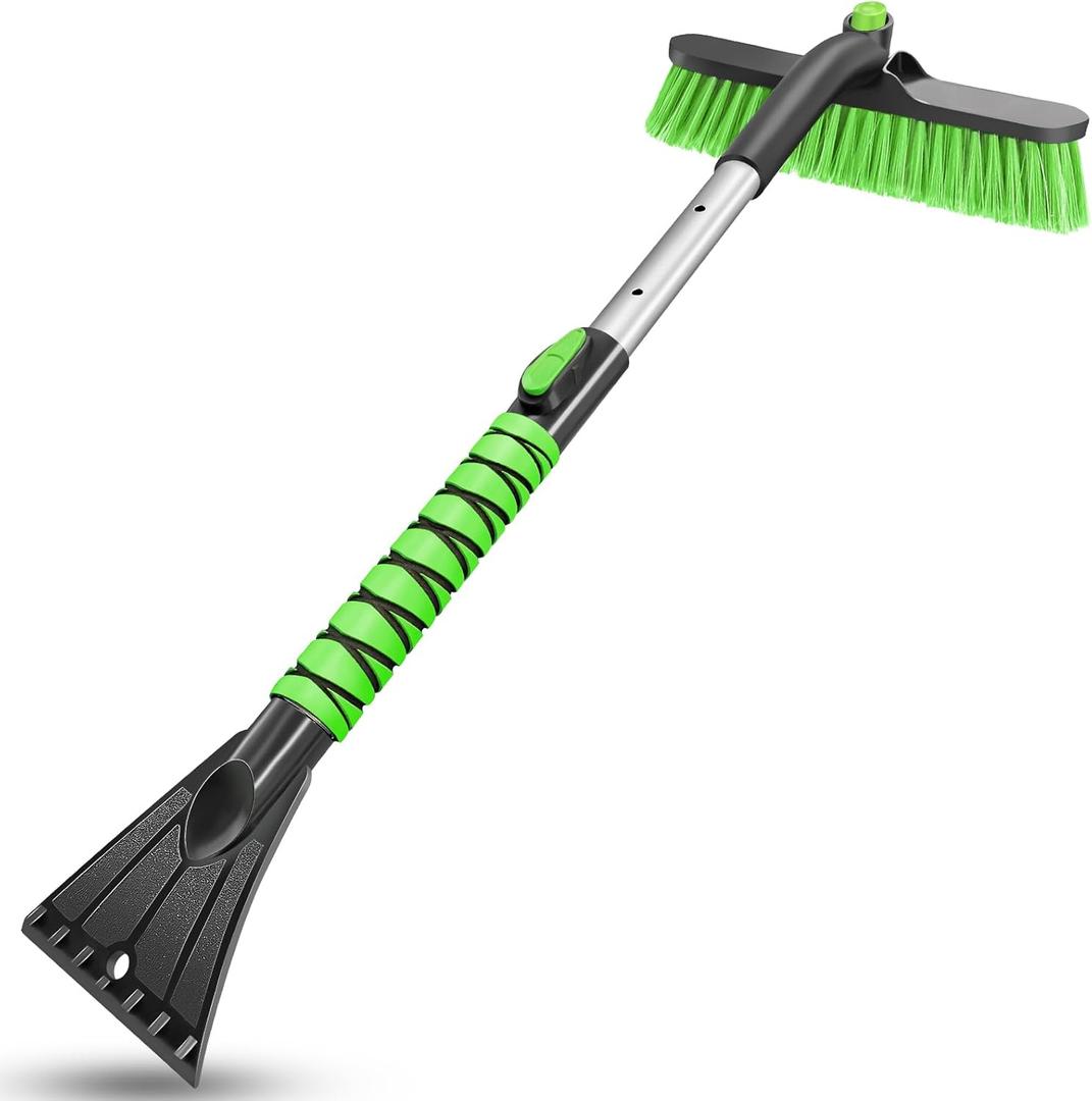 HEEYA Car Ice Scraper with 12.6 Inch Large Brush Head, Snow Brush and Ice Scraper for SUV Windshield Window, Extendable Snow Scraper for Truck Automobile Vehicle - Green