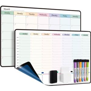 Weekly Dry Erase Calendar & Monthly Calendar self Adhesive Stick on Non-Magnetic Stainless Fridge & Glass & Wall & Wooden (Any Smooth Surface),Family Calendar,Schedule Board,to Do List