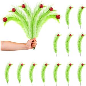12Pcs 17 Inch Christmas Tree Topper Decorations Curly Stems Red Ball Ornaments Furry Lime Green Christmas Monster Tree Picks Accessory for Indoor Christmas Home Wreath Craft Supplies