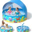 Foldable Kiddie Pool with Canopy 47IN Toddler Baby Pool with Detachable UPF 50+ Shade, Carry Bag Hard Plastic Foldable Swimming Pool Portable Summer Water Play Pool for Outdoor Backyard Beach