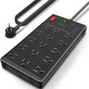 Surge Protector Power Strip-15 Widely Spaced Outlets and 4 USB Ports(1 USB C Port),14 AWG Extension Cord,1875W/15A Heavy Duty Power Strip Surge Protector 5 ft Cord,2800J,Black