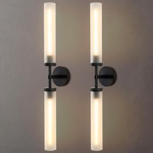 30" 2 Lights Hardwired Frosted Glass 2 PC Bathroom Wall Sconces, Handmade Knurled Black Wall Light Fixture,Modern Vanity Light for Living Room,Hallway, Bedroom, Indoor Sconces