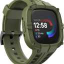 GELISHI Compatible for Fitbit Versa 4/ Fitbit Sense 2 Bands Men, Rugged Protective Case with TPU Sport Band Smartwatch Wristband Army Green