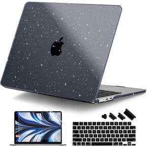 Compatible with MacBook Air 13 inch Case M5 M4 M3 M2 2026 2025 2024-2022 A3449 A3240 A3113 A2681, Glitter Bling Plastic Hard Shell & Keyboard Cover for MacBook Air 13.6 inch, Sparkly Black