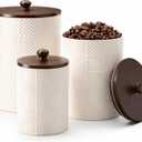 Ceramic Canisters Sets for the Kitchen - Kitchen Canisters for Countertop with Airtight Bamboo Lids - Ceramic Canister Set of 3 for Flour, Sugar, Tea or Spice - Airtight Coffee Canister
