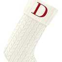 20 Inches Christmas Stockings with Initials, Knit Embroidered Letter White Christmas Stocking, Monogram Christmas Stocking for Famliy Holiday and Xmas Tree Fireplace (Letter D)