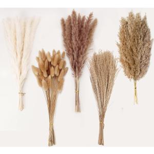 Natural Dried Pampas Grass Decor - 110 Pcs, Contains White Bunny Tails, Artificial Flowers for Bathroom, Office and Baby Shower Decor