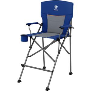 EVER ADVANCED Tall Camping Directors Chair with Cup Holder 31", Bar Height Folding Chair for Camping, Sports with Carry Bag, Mesh Pockets and Footrest, Heavy Duty 300 lbs, Blue