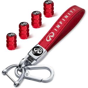 5pcs Car Key Chain whth tire Valve Stem Caps for Infiniti G35 G37 Q50L QX50 Q50 QX56 Q60 QX60 QX70 Q70L QX80, Car Key Fob Car Dust Caps Combo Set, Key Chain Keyring Accessories-YFND-red
