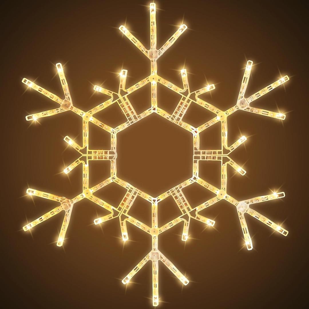 Brightown Christmas Snowflake Lights Outdoor, 108 LED 36" Folding Big Snowflake Hanging Lights, Waterproof Christmas Decorations for Window, Indoor House, Porch, Eave, Pergola, Warm White
