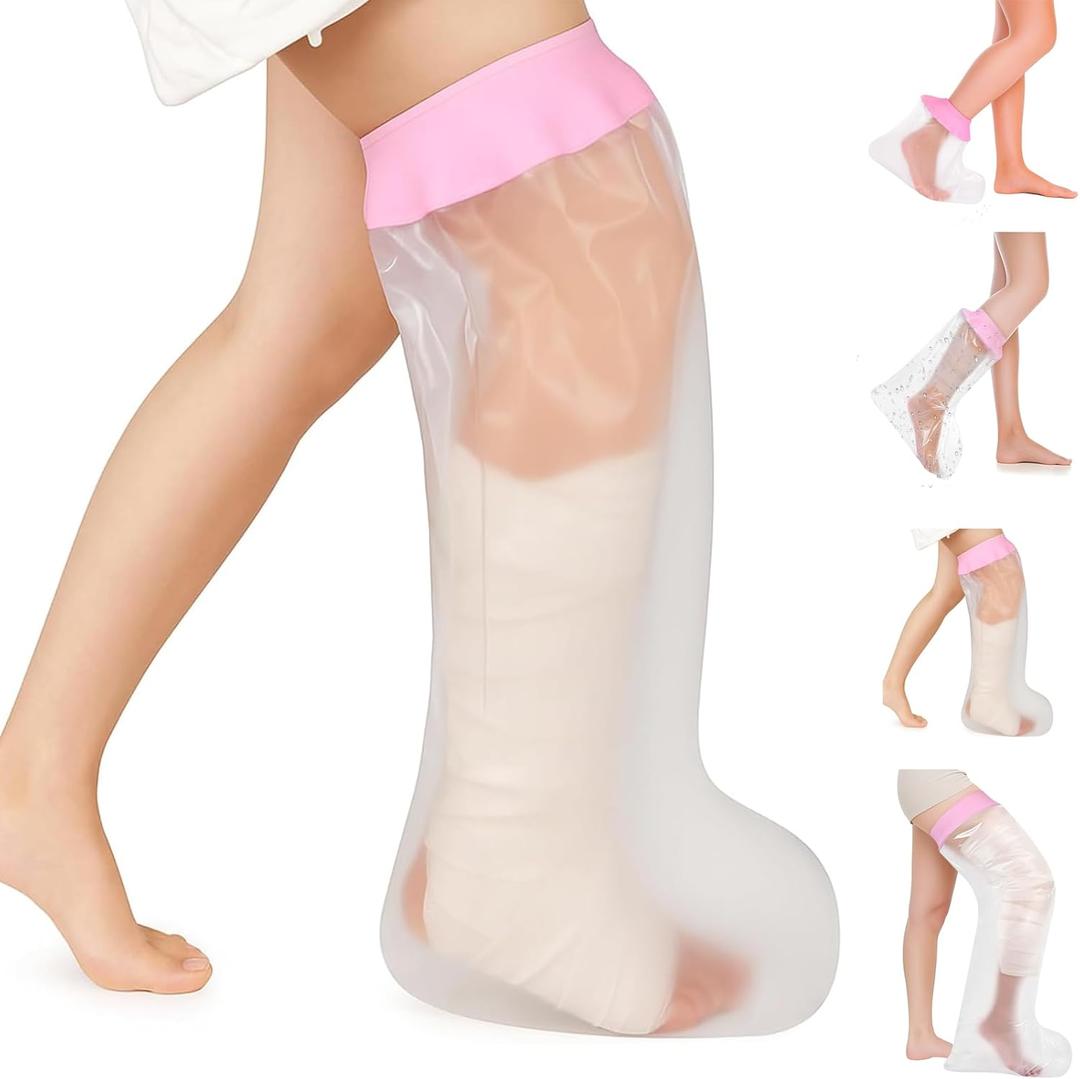 Mosago Waterproof Cast Covers for Shower Leg, Soft Comfortable full Leg Protector for Shower Adult, Keep Wound/Bandage Dry Bath, Broken Legs/Knee/Foot/Ankle, Reusable Wound Care Supplies (Pink)