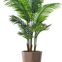 Artificial Palm Plant Indoor 5FT Fake Tree with Mocha Diamond Planter Faux Tropical Areca Tall Fake Floor Plant Potted Artificial Trees for Home Office Living Room Decor Indoor