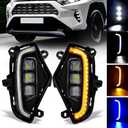 LED Fog Lights with 3 Colors DRL for Toyota Rav4 2019-2025, White LED Daytime Running light, Amber Turn Signal,Blue Lights for Nights, Fog Lamp Assembly kit with Bezel,Include Wiring Harness