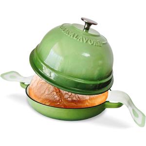 Dutch Oven for Bread Baking,6 Quart Enamel Bread Oven for Sourdough,10.5"Bread Oven with Lid,Bread Pans for Homemade Bread,Green Thick Enamel Bread Pan-with Silicone Baking Mat&Recipe,Gifts for Family