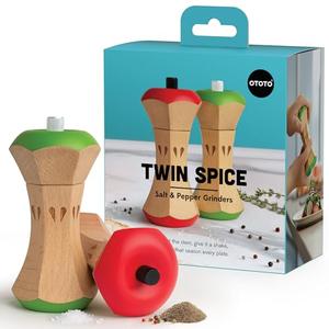 OTOTO Twin Spice Salt and Pepper Grinder Set - Apple-Designed Unique Kitchen Gadgets, Cute Kitchen Accessories, Pepper Spice Grinder, Salt and Pepper Shakers Set, Apple Gift, Kitchen Cooking Gifts