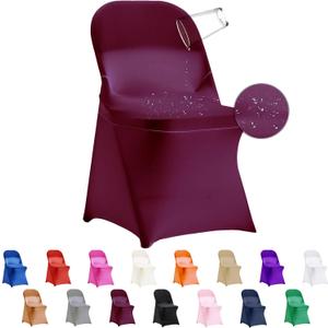36 PCS Waterproof Stretch Spandex Folding Chair Covers, Dining Room Chair Slipcovers Protector for Wedding, Banquet, Party, Holidays, Celebration and DecorationBurgundy