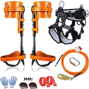 Tree Climbing Gear, Tree Climbing Spikes, Tree Climbing Gear with Adjustable Climbing Straps and Steel Core Flip Line, Rock Climbing Kit with Triple Lock Lanyard Adjuster
