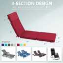 72 x 21 Inch Outdoor Chaise Lounge Cushion - Removable Cover, 4-Section Design, Water-Repellent & Fade-Resistant, 6 Tie Straps, Replacement for Patio & Pool Chairs - Burgundy