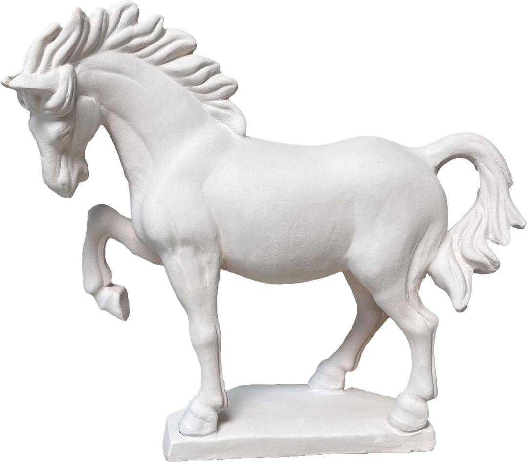 Paintable Handmade White Porcelain Horse Statue, Unglazed Ceramic Sculpture Ready for Painting, Ready-to-Paint Craft for Home & Office Dcor