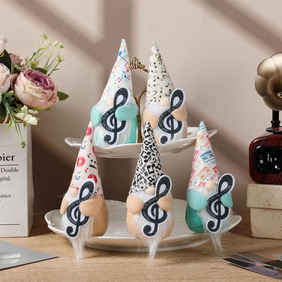 Jenaai 5 Pcs Music Gifts Felt Gnomes with Inspirational Words Music Note Choir Marching Band Gifts for Teachers Piano Students Musial Party Favors Table Tiered Tray Decor