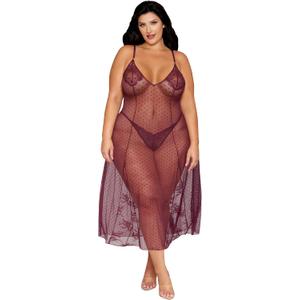Dreamgirl Women's Plus Size Lace Cherry Lacquer Gown & G-String (XXL)