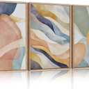 LHIUEM Large Abstract Neutral Framed Canvas Wall Art Set,Colorful Watercolor Block Wall Decor,Boho Geometric Illustrations Artwork for Living Room,Bedroom,Dining Room,Office -16"x24"x3