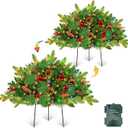 2 Pack 24" Lighted Outdoor Christmas Tree Urn Fillers with Timer 8 Mode Warm & Colorful Light Red Berries Pine Cones Battery Operated Tripod Stake Outdoor Light Up Planter Filler Porch Holiday Decor