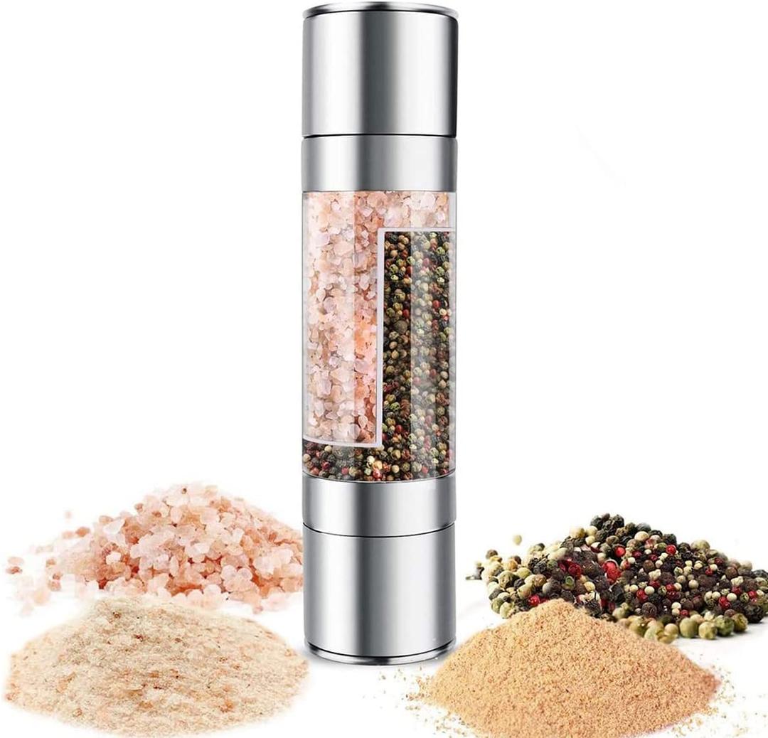 2 in 1 Salt and Pepper Grinder with Adjustable Ceramic Rotor, Stainless Steel Salt Grinders and Pepper Mill for Kitchen, Outdoor Barbecue
