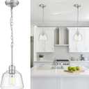 Pendant Lights Kitchen Island, 7.5" Hanging Light Fixture with Clear Glass Shade and Adjustable Chain, Farmhouse Kitchen Island Lighting for Dining Room, Brushed Nickel, PL187-BN-1PK