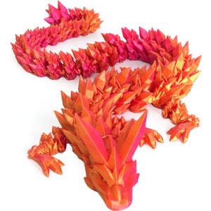 3D Printed Dragon - 24 inch Dragon Fidget Toy, Pearly Sheen Articulated Dragon, 3D Printed Gift for Birthday, Figurine Decor(Red Mix Gold