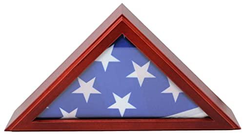 American Flag Black Display Case - Wood Frame Fits 5x9.5' Folded Flag - Veteran Burial Memory - Glass Front