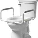 R&T 2" Toilet Seat Riser with Handles Comfortable Raised Toilet Seat for Seniors, Fits for Elongated Toilets, Elevated Seat with Soft Grey Padded Arms for Bathroom