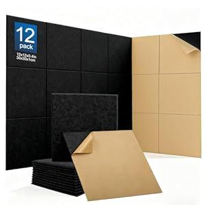 12-Pack Self-Adhesive Acoustic Wall Panels, 12x12x0.4 High-Density Sound Acoustic Panel, Wall Panels for Interior Wall Decoration, Suitable for Home, Office, and Recording Studio (Black)