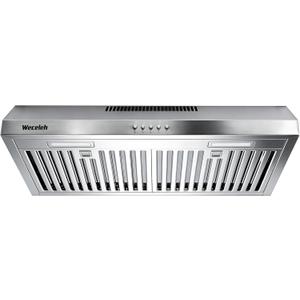 30 Inch Under Cabinet Range Hood - 600 CFM Ducted/Ductless Convertible Kitchen Vent Hood, Stainless Steel, 3 Speed with Baffle Filters & 2 LED Lights Brushed Finish, ETL Certification