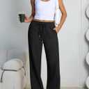 Trendy Queen Womens Wide Leg Fleece Lined Sweatpants Winter Baggy Lounge Travel Pants Fashion Outfits 2025 Joggers Clothes (Black, S)