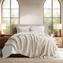 EverGrace 100% Cotton Waffle Bed Blanket Queen Size, Soft Premium Cotton Coverlet Set with 2 Matching Shams, Lightweight All Season Bedding Set, Oversized Bedspread 92x96, Birch