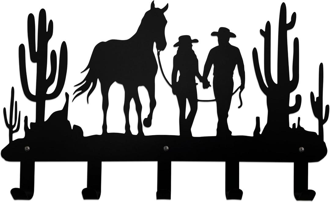 Cowboy Metal Coat Hooks Cowboy Hangers and Key Hooks Holder | Cowboy Hat Rack and Backpack Hanger Cowboy Wall Art for Storage, Living Room, Bedroom, Hallway