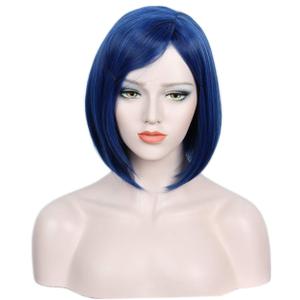 Linfairy Womens Short Blue Wig With Bangs Halloween Costume Cosplay Wig