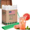 Glotoch Express 500 PCS Individually Wrapped Green Plastic Straws, 10.25'' Long, 0.24'' Diameter Disposable Drinking Straws for Every Occasion, Party, Made in USA