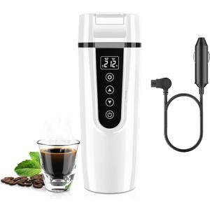 Car Electric Kettle for Travel : FVPE 12V/24V Small Electric Water Kettle, Multi-Temp Control 400 mL Portable Car Water Boiler for Brewing Coffee Tea, LCD Display 304 Stainless Steel Truck Heating Cup (White)