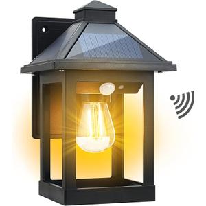 CYHKEE Solar Powered Wall Lanterns Outdoor with 3 Modes, Dusk to Dawn Motion Sensor LED Sconce Lights Waterproof, Exterior Front Porch Security Lamps Wall Mount Patio Fence Decorative Light Fixtures (Black (1 Pack))