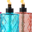 2 Pack Glass Table Top Torches Tesrago, Citronella Torches for Outside, with Wick and Cap, Refillable Flame Light Torch, Decorative Tabletop Lantern for Yard, Patio,Deck,Garden,Outdoor Party,Landscape