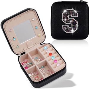 Uygafly Travel Jewelry Case - Personalized Jewelry Box for Women,Small Jewelry Organizer Cute Jewelry Organizers and Storage Aesthetic,Travel Essentials Birthday Gifts for Girls Women | Black,S