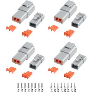 32 PCS Deutsch DTP Connector Kit 2 Pin Automotive Waterproof Connectors 4 sets with Size 12 Stamped Contacts Gauge 14-12 AWG Wire Size,25A